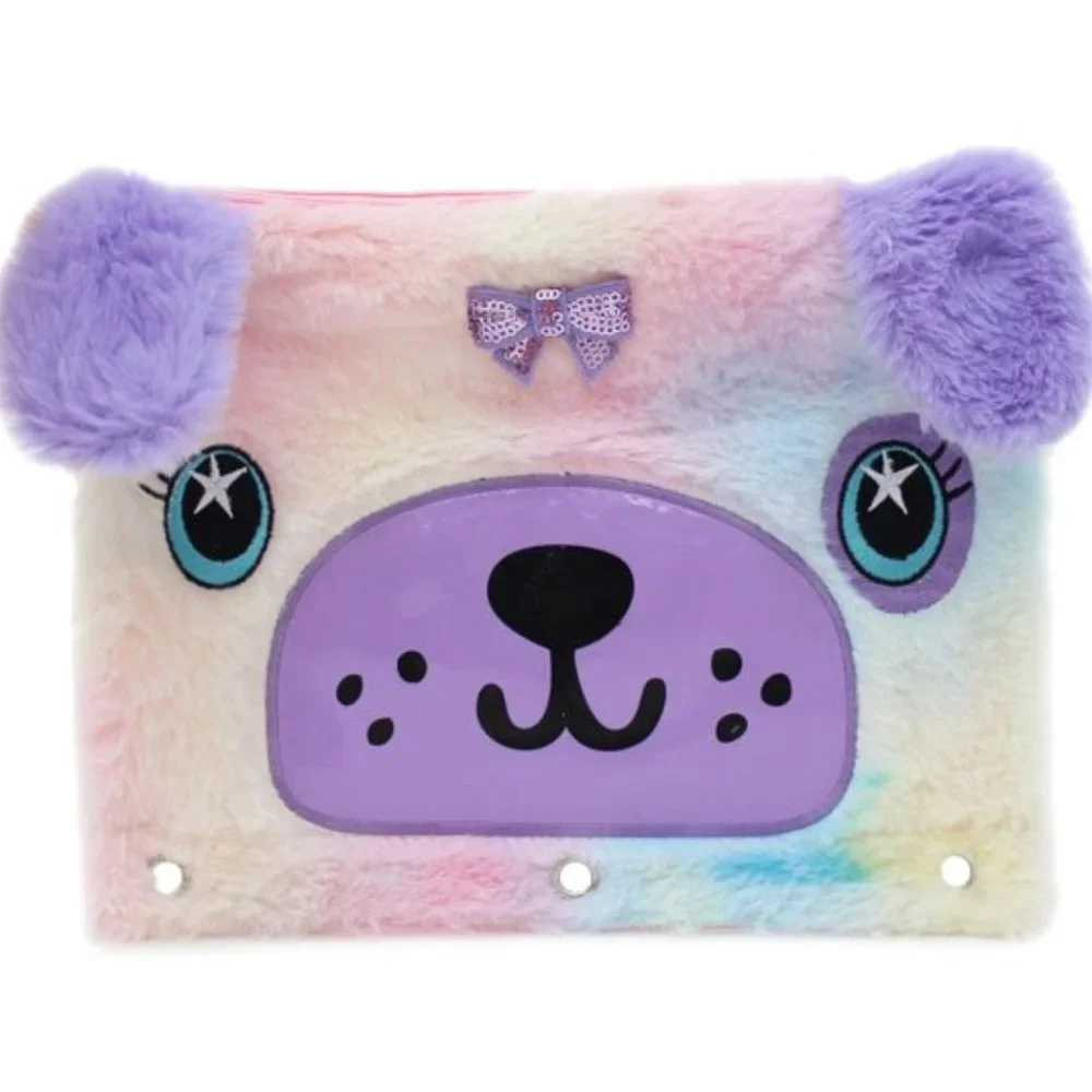 Pen+Gear Puppy Plush Soft Pencil Pouch For 3 Ring Binder Multicolor NEW